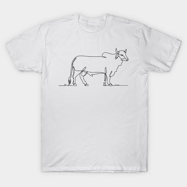 Brahman Bull Standing Side View Continuous Line Drawing Black and White Illustration T-Shirt by patrimonio